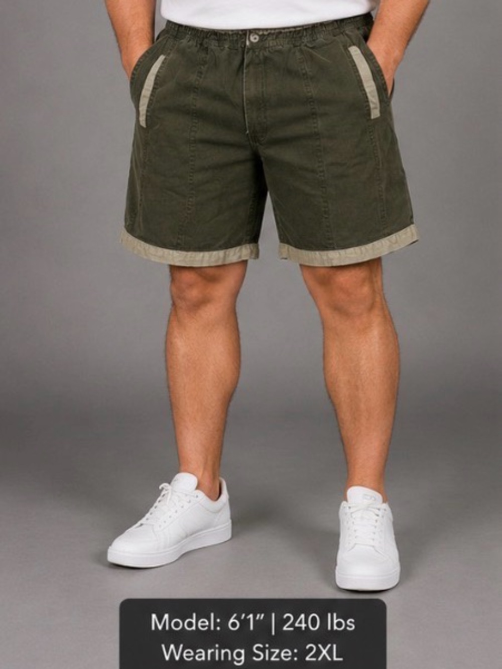 Vintage Surf Odyssey Men’s 2XL Olive Green Elastic Waist Casual Shorts Y2K